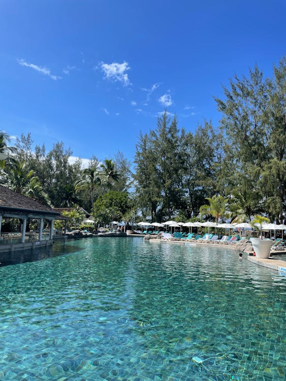Tropical residential pool in Hawaii with clear blue water